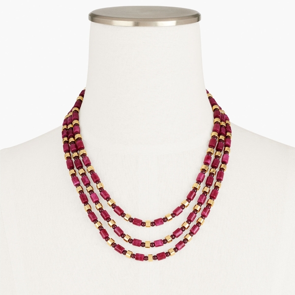 Elegant Multi-Strand Red and Gold Necklace - Picture 1 of 7